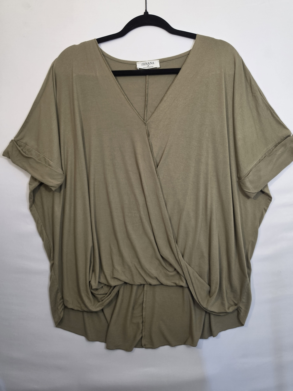 Zenana Plus Size 1X Olive Taupe Oversized Surplice Wrap Tunic Top